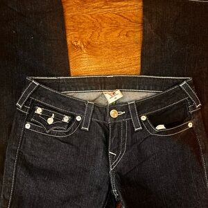 True Religion Womens Joey Boot Cut Jeans Blue Pocket Stretch Rhinestone Denim 29